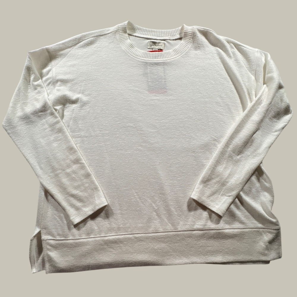 Lucky Brand Pullover Sweater Women Medium Cream White Knit Drop Shoulder Relaxed